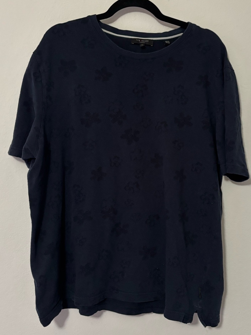 Ted Baker London Navy Tonal Floral Jacquard Tee Tag 7 Fits XL